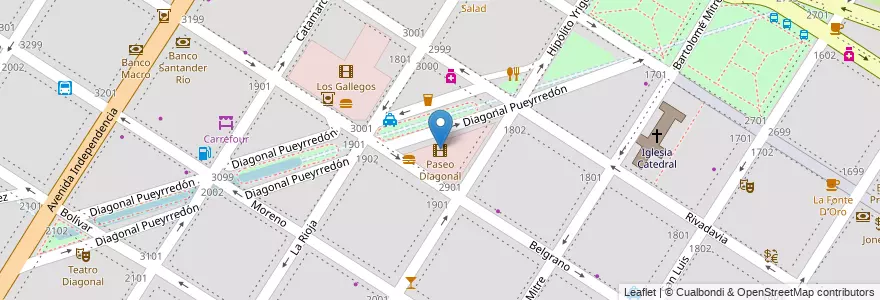 Mapa de ubicacion de Paseo Diagonal en الأرجنتين, بوينس آيرس, Partido De General Pueyrredón, مار ديل بلاتا.