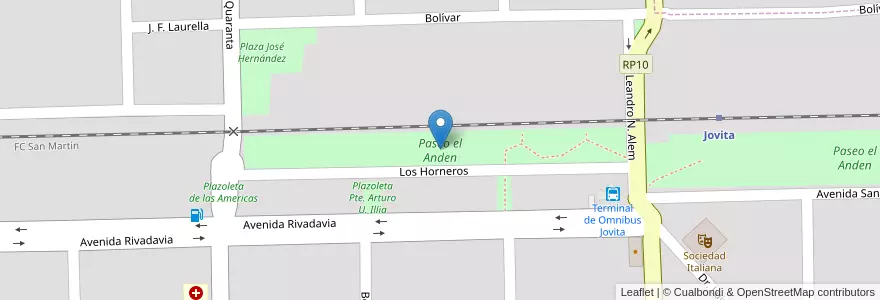 Mapa de ubicacion de Paseo el Anden en Arjantin, Córdoba, Departamento General Roca, Pedanía Italó, Municipio De Jovita, Jovita.
