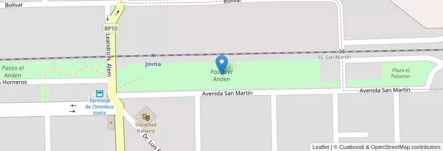 Mapa de ubicacion de Paseo el Anden en アルゼンチン, コルドバ州, Departamento General Roca, Pedanía Italó, Municipio De Jovita, Jovita.