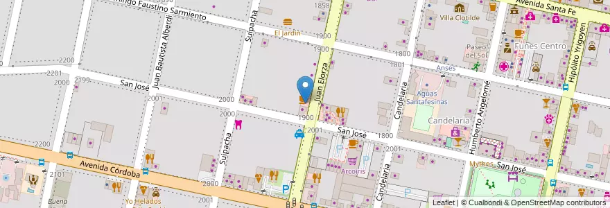 Mapa de ubicacion de Paseo Elorza en الأرجنتين, سانتا في, Departamento Rosario, Municipio De Funes, Funes.