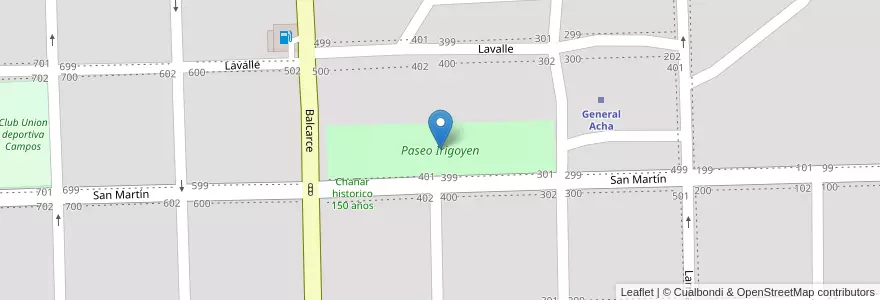 Mapa de ubicacion de Paseo Irigoyen en アルゼンチン, ラ・パンパ州, Municipio De General Acha, Departamento Utracán, General Acha.