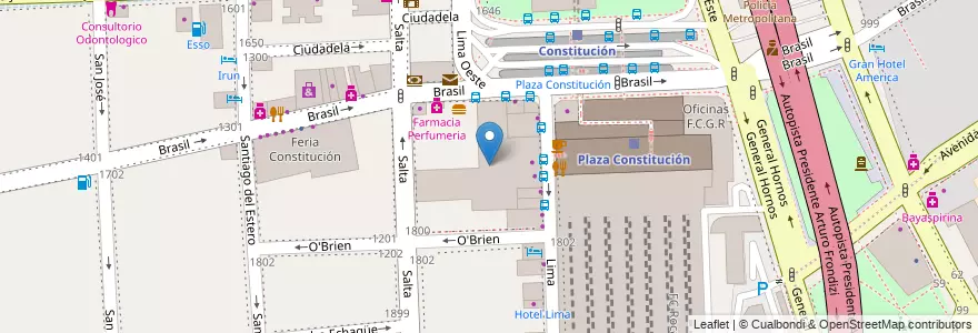 Mapa de ubicacion de Paseo La Estación, Constitucion en الأرجنتين, Ciudad Autónoma De Buenos Aires, Comuna 4, Comuna 1, Buenos Aires.