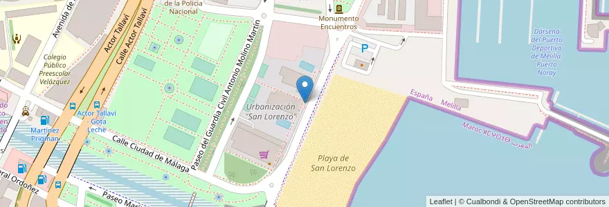 Mapa de ubicacion de Paseo Marítimo Alcalde Rafael Ginel Cañamaque 10 en 西班牙, 梅利利亚, 梅利利亚.