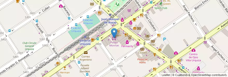 Mapa de ubicacion de Paseo Monroe, Villa Urquiza en الأرجنتين, Ciudad Autónoma De Buenos Aires, Comuna 12, Buenos Aires.