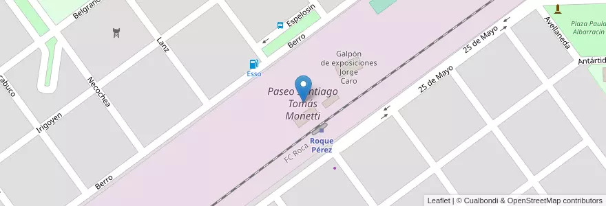 Mapa de ubicacion de Paseo Santiago Tomás Monetti en Argentina, Provincia Di Buenos Aires, Partido De Roque Pérez, Roque Pérez.