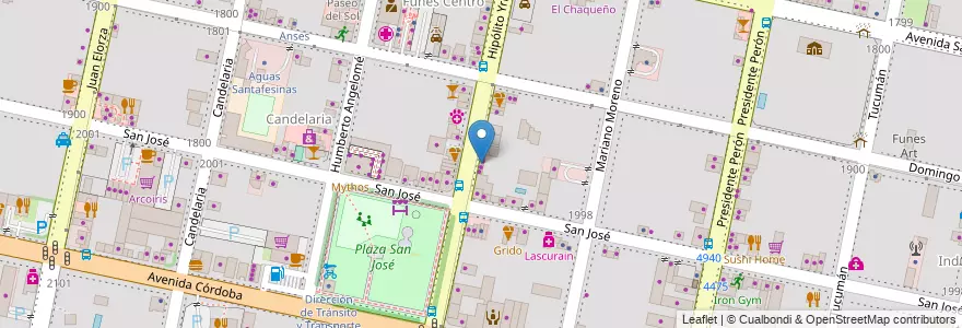 Mapa de ubicacion de Paseo Yrigoyen en アルゼンチン, サンタフェ州, Departamento Rosario, Municipio De Funes, Funes.