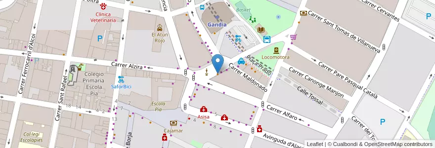 Mapa de ubicacion de Pasteleria - Cafeteria en スペイン, バレンシア州, València / Valencia, Safor, Gandia.