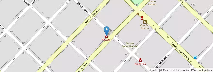 Mapa de ubicacion de Pasteur en アルゼンチン, ブエノスアイレス州, Partido De Las Flores, Las Flores.