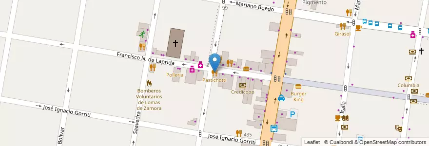 Mapa de ubicacion de Pastichotti en 阿根廷, 布宜诺斯艾利斯省, Partido De Lomas De Zamora, Lomas De Zamora.