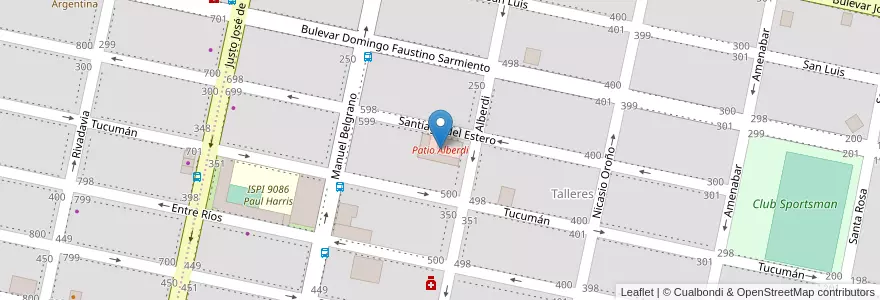 Mapa de ubicacion de Patio Alberdi en آرژانتین, سانتافه, Departamento San Lorenzo, Municipio De Roldán, Roldán.