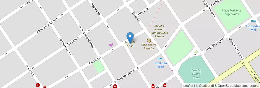 Mapa de ubicacion de Pedro N. Arias en アルゼンチン, コルドバ州, Departamento Ischilín, Pedanía Toyos, Municipio De Deán Funes.