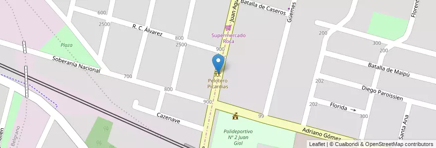 Mapa de ubicacion de Pelotero Picardias en アルゼンチン, チリ, メンドーサ州, Departamento Maipú, Distrito Luzuriaga, Maipú.