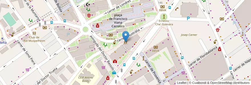 Mapa de ubicacion de Peña Madridista Badalona en 스페인, Catalunya, Barcelona, Barcelonès, Badalona.