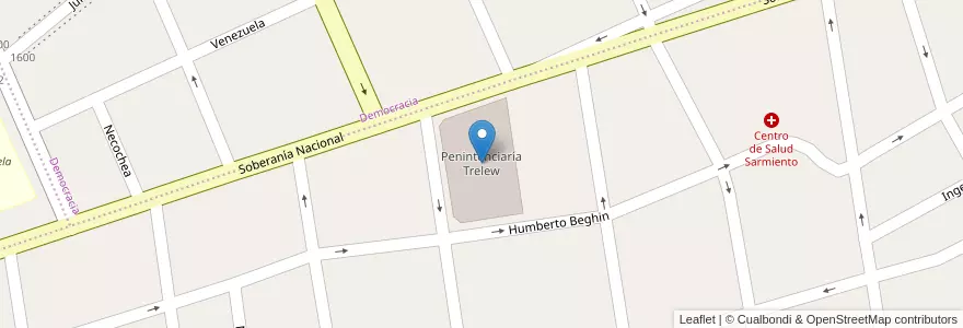 Mapa de ubicacion de Penintenciaría Trelew en الأرجنتين, شوبوت, Trelew, Departamento Rawson.