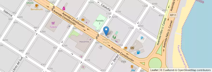 Mapa de ubicacion de Pepe's Pizza en Argentinië, Buenos Aires, Partido De General Pueyrredón, Mar Del Plata.