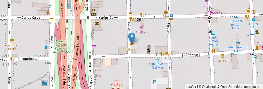 Mapa de ubicacion de Peppino, Constitucion en الأرجنتين, Ciudad Autónoma De Buenos Aires, Comuna 1, Buenos Aires.