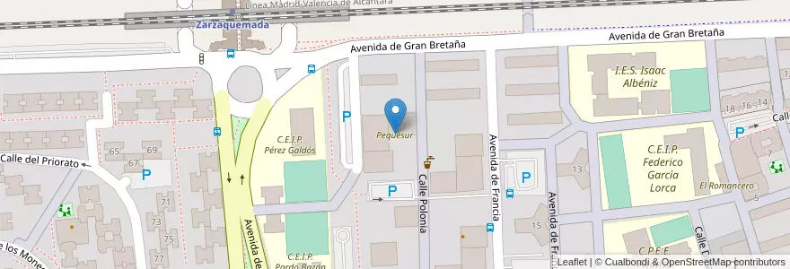 Mapa de ubicacion de Pequesur en إسبانيا, منطقة مدريد, منطقة مدريد, Área Metropolitana De Madrid Y Corredor Del Henares, Leganés.