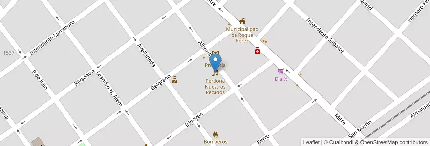 Mapa de ubicacion de Perdona Nuestros Pecados en アルゼンチン, ブエノスアイレス州, Partido De Roque Pérez, Roque Pérez.