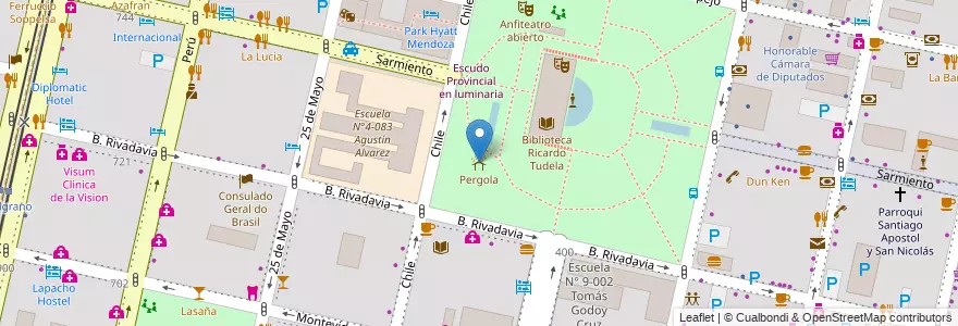 Mapa de ubicacion de Pergola en Argentinien, Chile, Mendoza, Departamento Capital, Sección 2ª Barrio Cívico, Ciudad De Mendoza.