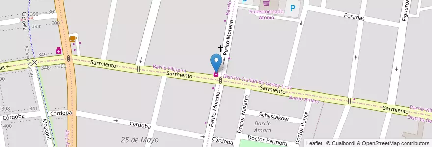 Mapa de ubicacion de Perito Moreno en Аргентина, Чили, Мендоса, Godoy Cruz, Departamento Godoy Cruz.