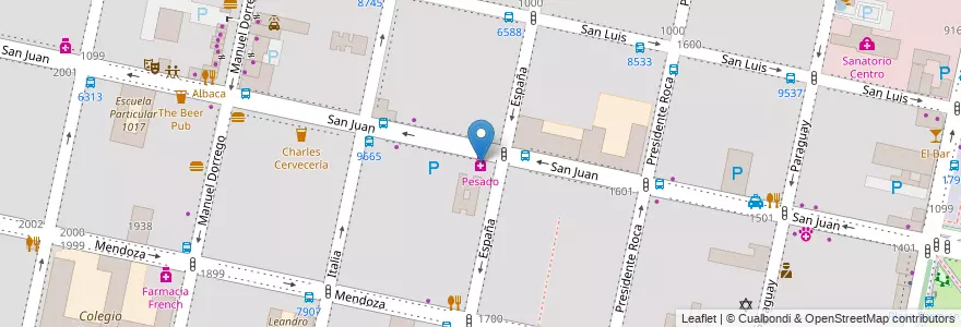Mapa de ubicacion de Pesado en アルゼンチン, サンタフェ州, Departamento Rosario, Municipio De Rosario, ロサリオ.