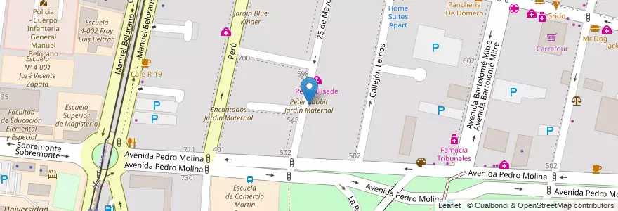 Mapa de ubicacion de Peter Rabbit Jardín Maternal en الأرجنتين, تشيلي, Mendoza, Departamento Capital, Sección 2ª Barrio Cívico, Ciudad De Mendoza.