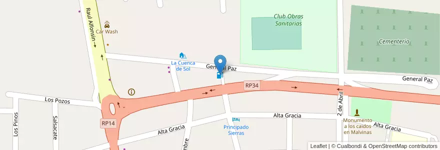 Mapa de ubicacion de Petro Valle GNC en アルゼンチン, コルドバ州, Departamento San Alberto, Pedanía Tránsito, Mina Clavero, Municipio De Mina Clavero.