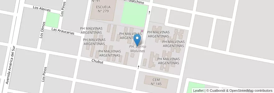 Mapa de ubicacion de PH. Barrio Malvinas en 阿根廷, 内格罗河省, Departamento General Roca, Villa Regina.