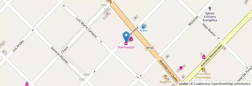 Mapa de ubicacion de Pharmatotal en アルゼンチン, ブエノスアイレス州, Partido De Quilmes, Bernal.