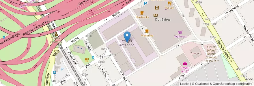 Mapa de ubicacion de Philips Argentina, Saavedra en アルゼンチン, Ciudad Autónoma De Buenos Aires, Comuna 12, Partido De Vicente López, ブエノスアイレス, Vicente López.