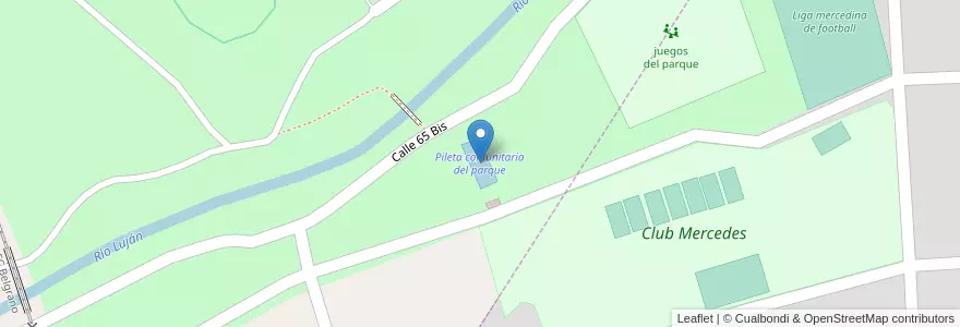 Mapa de ubicacion de Pileta comunitaria del parque en アルゼンチン, ブエノスアイレス州, Partido De Mercedes.