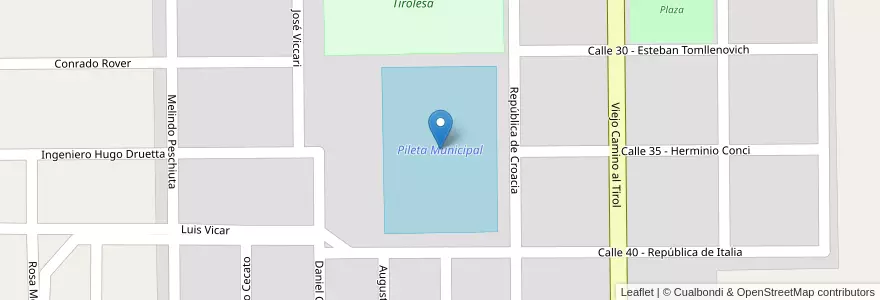 Mapa de ubicacion de Pileta Municipal en Аргентина, Кордова, Departamento Colón, Pedanía Constitución, Municipio De Colonia Tirolesa.