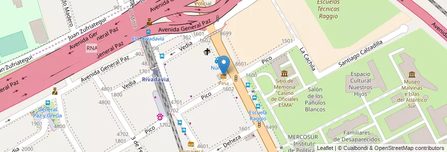 Mapa de ubicacion de Pina, Nuñez en アルゼンチン, Ciudad Autónoma De Buenos Aires, ブエノスアイレス, Comuna 13.
