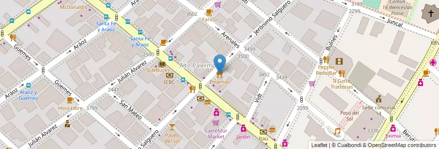 Mapa de ubicacion de Pinamar, Palermo en 阿根廷, Ciudad Autónoma De Buenos Aires, 布宜诺斯艾利斯, Comuna 14.
