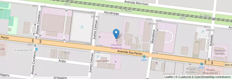 Mapa de ubicacion de Pinomar Maderas en Аргентина, Санта-Фе, Departamento Rosario, Municipio De Rosario, Росарио.