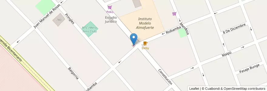 Mapa de ubicacion de Pinturerias Parque en アルゼンチン, ブエノスアイレス州, Partido De Merlo, Merlo.