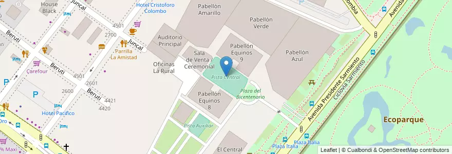 Mapa de ubicacion de Pista Central, Palermo en Argentinien, Ciudad Autónoma De Buenos Aires, Buenos Aires, Comuna 14.
