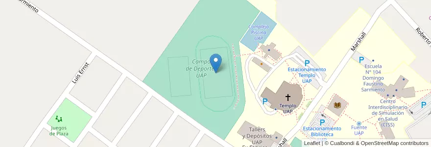 Mapa de ubicacion de Pista de Atletismo en 아르헨티나, 엔트레리오스주, Departamento Diamante, Libertador San Martín, Distrito Palmar.
