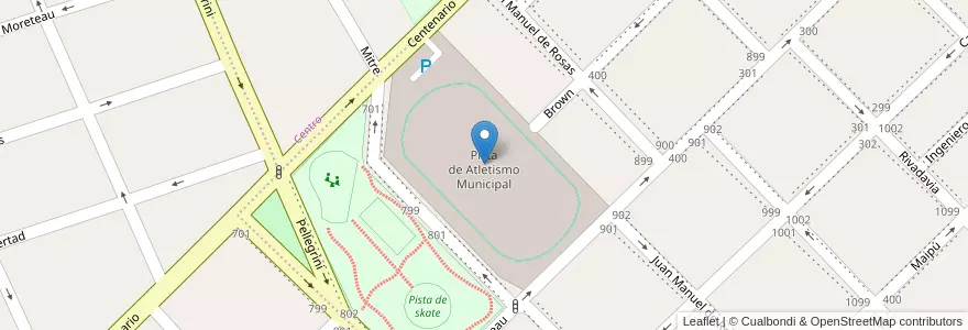 Mapa de ubicacion de Pista de Atletismo Municipal en Arjantin, Chubut, Trelew, Departamento Rawson.