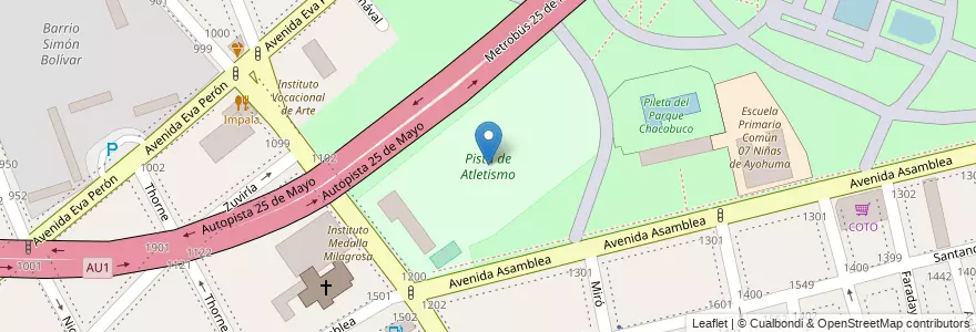 Mapa de ubicacion de Pista de Atletismo, Parque Chacabuco en 아르헨티나, Ciudad Autónoma De Buenos Aires, Comuna 7, 부에노스아이레스.