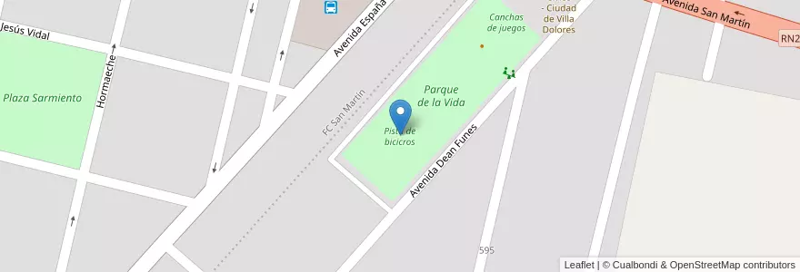 Mapa de ubicacion de Pista de bicicros en 아르헨티나, Córdoba, Departamento San Javier, Pedanía Dolores, Municipio De Villa Dolores, Villa Dolores.