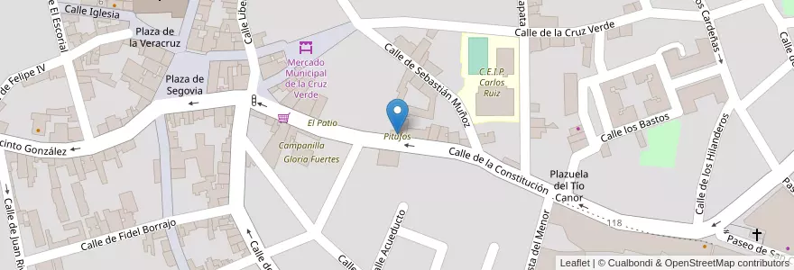 Mapa de ubicacion de Pitufos en Spanien, Autonome Gemeinschaft Madrid, Autonome Gemeinschaft Madrid, Comarca Sur, Navalcarnero.