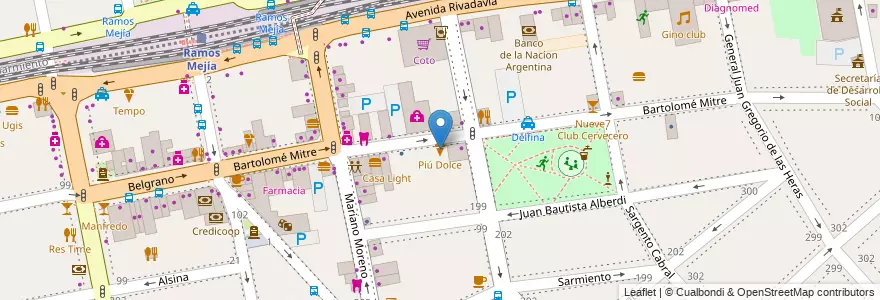Mapa de ubicacion de Piú Dolce en アルゼンチン, ブエノスアイレス州, Partido De La Matanza, Ramos Mejía.