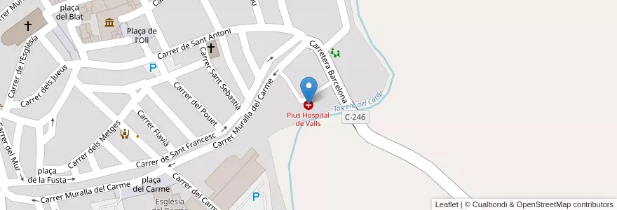Mapa de ubicacion de Pius Hospital de Valls en Espagne, Catalogne, Tarragone, Haute-Campagne, Valls.