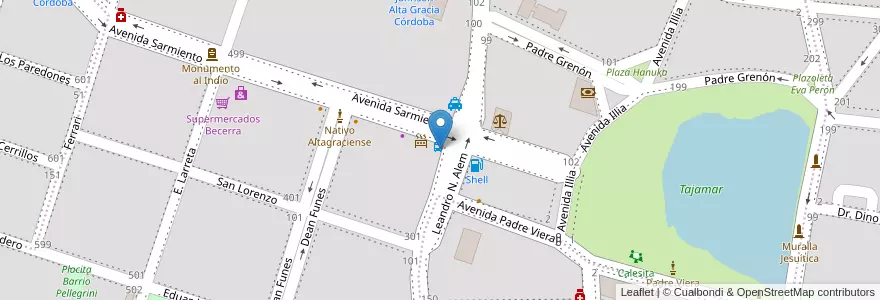 Mapa de ubicacion de Pizarrón en アルゼンチン, コルドバ州, Departamento Santa María, Pedanía Alta Gracia, Municipio De Alta Gracia, Alta Gracia.