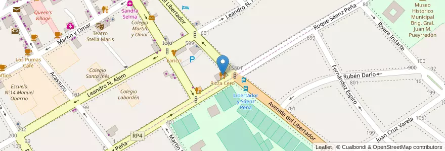 Mapa de ubicacion de Pizza Cero en Argentinië, Buenos Aires, Partido De San Isidro, San Isidro, Acassuso.