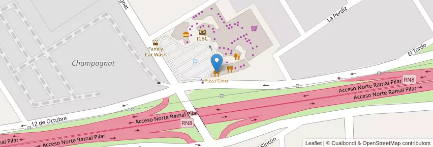 Mapa de ubicacion de Pizza Cero en Arjantin, Buenos Aires, Partido Del Pilar, Pilar.