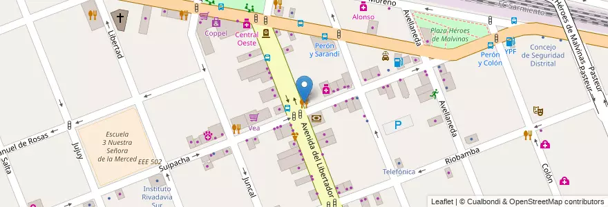 Mapa de ubicacion de Pizza & Coffee Pepper en Arjantin, Buenos Aires, Partido De Merlo, Merlo.