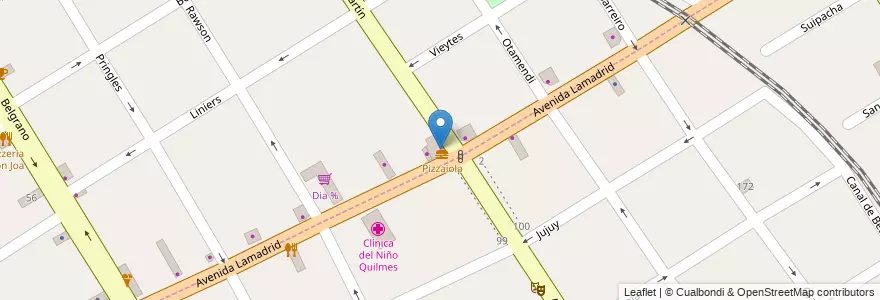 Mapa de ubicacion de Pizza Hiola en アルゼンチン, ブエノスアイレス州, Partido De Quilmes, Quilmes.