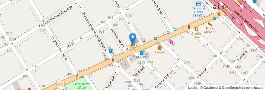 Mapa de ubicacion de Pizza Max en アルゼンチン, ブエノスアイレス州, Partido De La Matanza, Lomas Del Mirador.